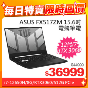 ASUS FX517ZM-0051D12650H 御鐵黑(i7-12650H/8G/RTX3060/512G PCIe/W11/FHD/144Hz/15.6)回收筆電